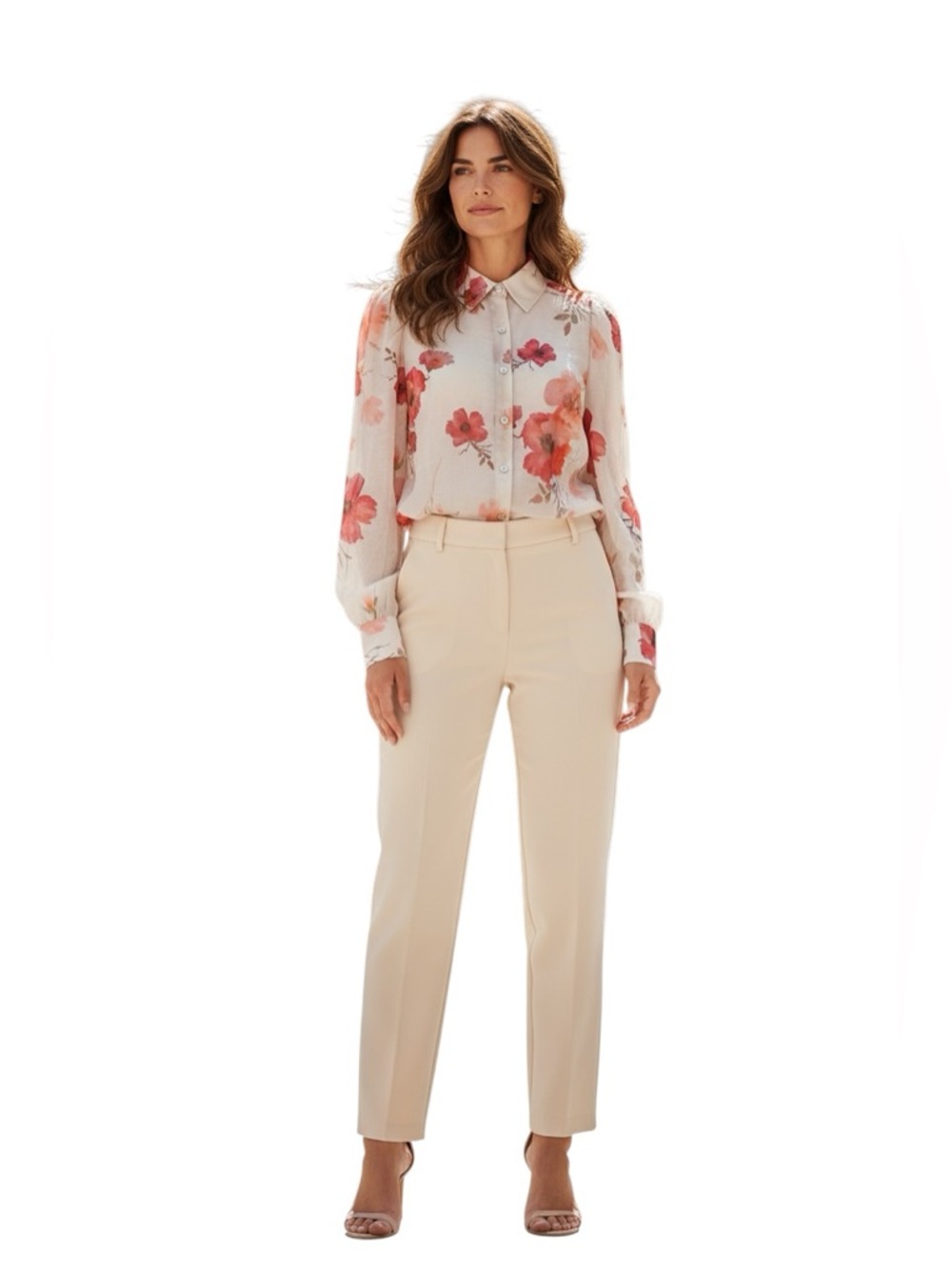 NWT Joie sheer, chic button-down blouse in red orange cream floral size medium